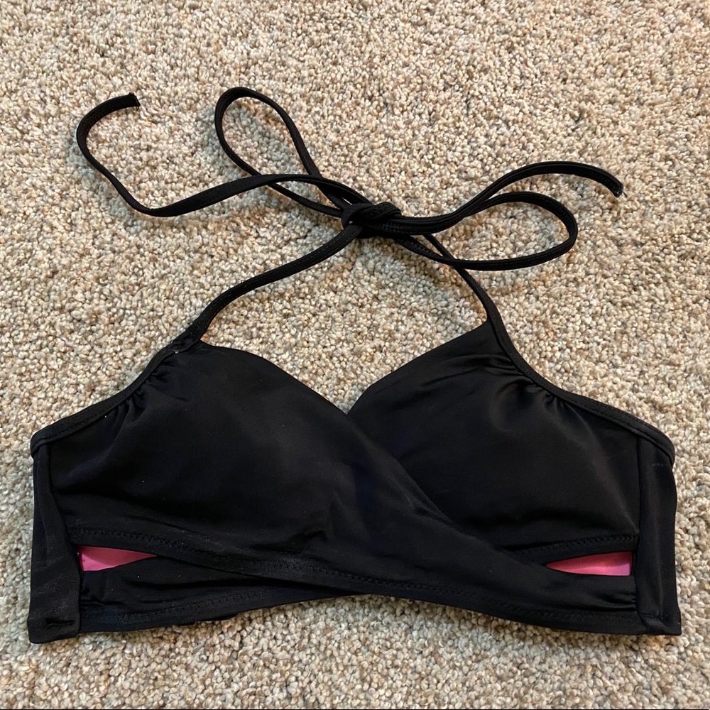 PINK black cross front bikini top